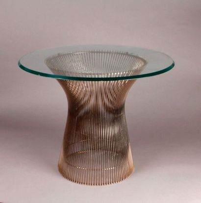 Warren PLATEN TABLE BASSE piétement en tiges d'acier, plateau circulaire en verre...