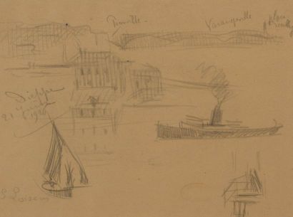 Gustave LOISEAU (1865-1935) 
Etude de bateaux à Dieppe
Dessin au crayon, signé et...