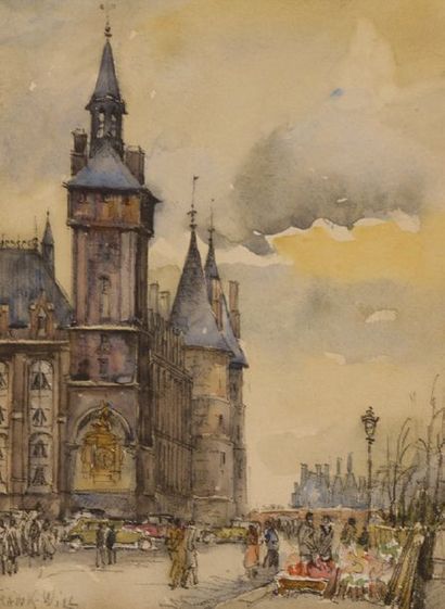 FRANK-WILL (1900-1951) 
Tour de l'horloge à la Conciergerie
Dessin et aquarelle,...