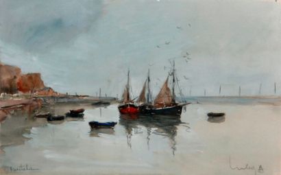 Fernand HERBO (1905-1995) 
Ouistreham
Aquarelle signée et située.
29,2 x 46 cm
