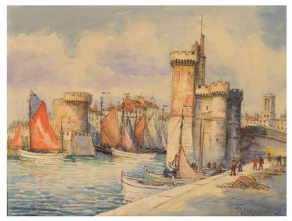 FRANK-WILL (1900-1951) 
Port de la Rochelle
Aquarelle, signée en bas à droite.
46...