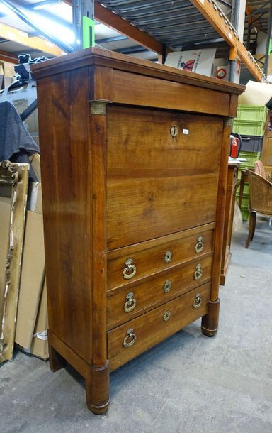 null Fruitwood flap desk with engaged half columns, opening to an upper drawer with...