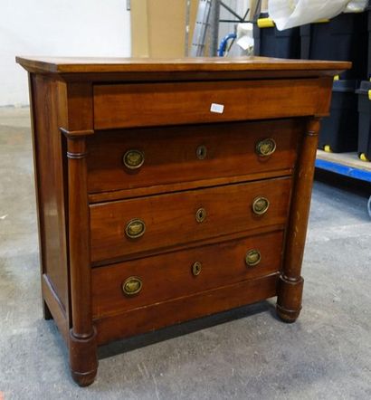 null Small fruitwood chest of drawers with detached columns, wooden top (attached),...