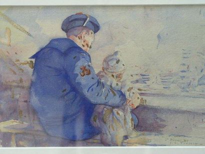FONSECA GASTON SIMOES DE (1874-1954) Marin et enfant. Saint-Brieuc. Aquarelle. 1...