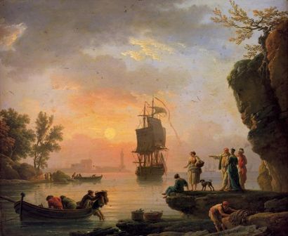 Claude Joseph VERNET (1714 - 1789) Retour de pêche dans un port méditerranéen au...