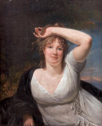 Pierre Henri DANLOUX (1753 - 1809) Portrait de jeune femme Toile d'origine. 77 x...