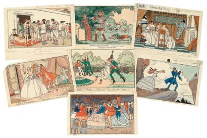 HÉMARD (Joseph) " La Manière de Séduire les Coeurs ". Réunion de 12 aquarelles originales,...