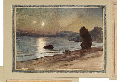 JOUAS (Charles) Clair de lune sur la mer. Aquarelle originale; env. 30 x 22 cm.