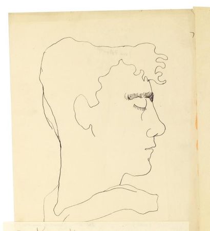 COCTEAU (Jean) Portrait d'Yvon BELAVAL. Dessin original à l'encre; 21 x 27 cm. Yvon...
