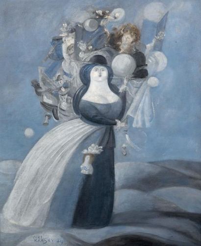 Yuri Mihailovich KRASNY (1925-2005) Femme en bleu Huile sur toile. Signée et datée...