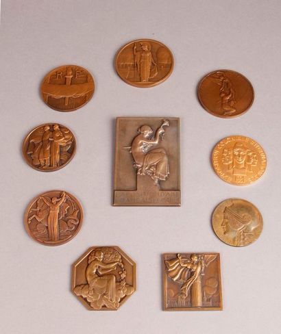 null Important set of commemorative and reward bronze medals and plaques.