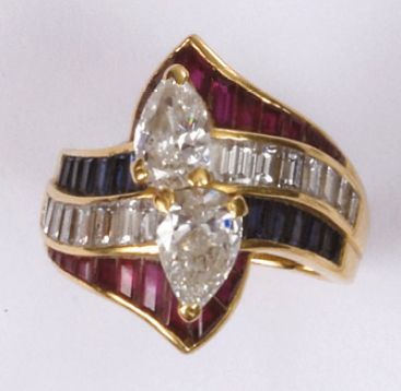 MAUBOUSSIN - Bague tricolore dite “toi et moi” ornée de deux diamants taillés en...