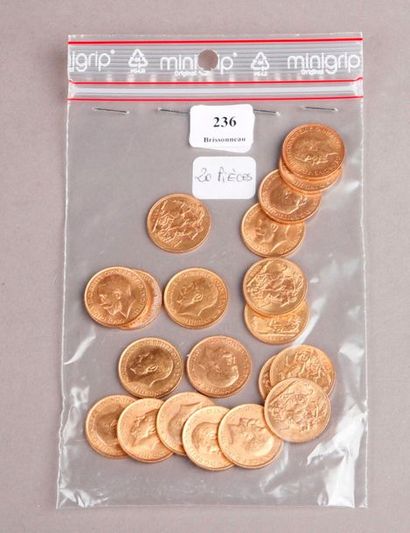 null TWENTY PIECES of English Gold Sovereign George V.