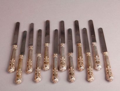 null TWELVE KNIFE KNIFES in silver filled with shells and scrolls decoration, steel...