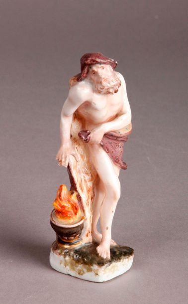 MEISSEN Porcelain statuette representing winter in the features of a draped man warming...