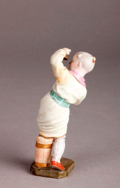 HÖCHST Porcelain statuette representing a young Chinese man standing, swaying his...