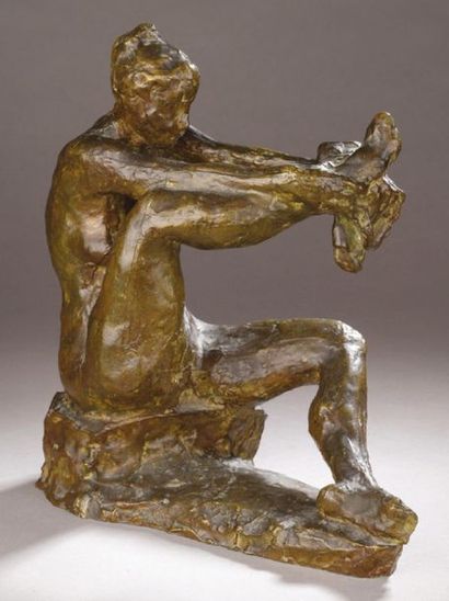 Charles AUFFRET (1929-2001) 
Woman sitting at her toilet, her leg raised
Bronze print...