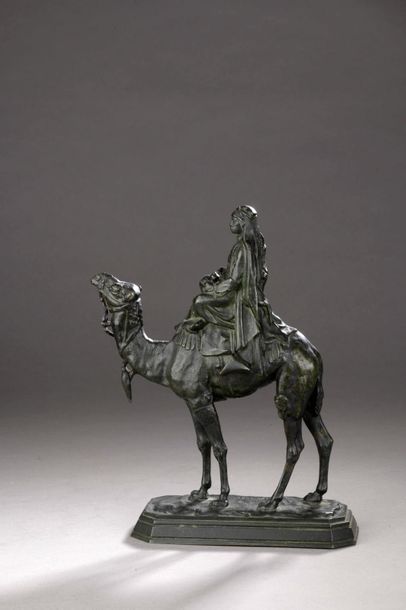 D'après Antoine Louis BARYE (1796-1875) 
Dromedary mounted by an Arab
Bronze print...