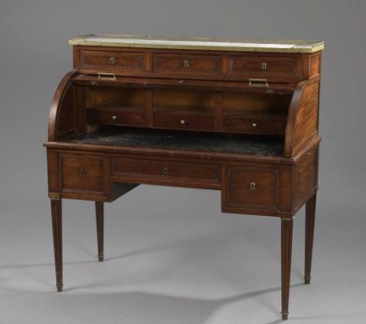 null Moulded mahogany SECRETARY with ebony fillets (all sides), opening with six...