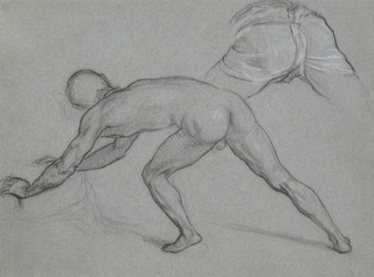 Auguste Barthelemy GLAIZE (1807-1893) Etude d'homme roulant une pierre Crayon noir...