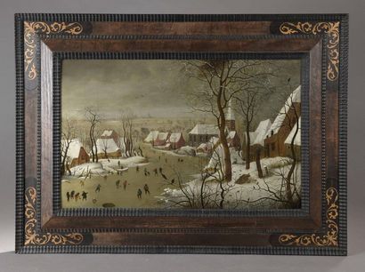 Pieter II BREUGHEL, dit Breughel le Jeune (1564-1636), Atelier de. Winter landscape...