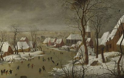 Pieter II BREUGHEL, dit Breughel le Jeune (1564-1636), Atelier de. Paysage d'hiver...