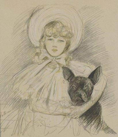 Paul César HELLEU (1859-1927) 
Jeune fille au chien et jeune fille à la poupée
Deux...