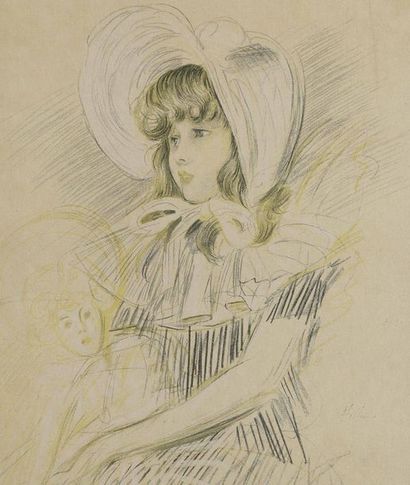 Paul César HELLEU (1859-1927) 
Jeune fille au chien et jeune fille à la poupée
Deux...