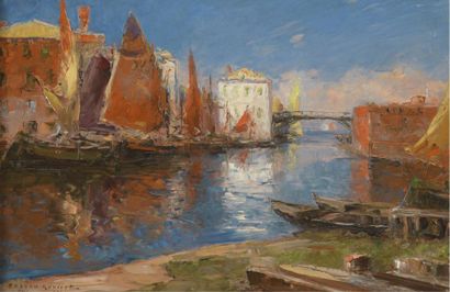 Gaston ROULLET (1847-1925) Chioggia Oil on canvas, signed lower left and located....