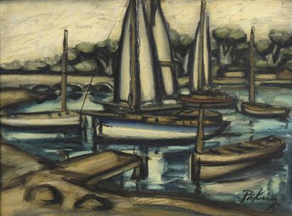 Franz PRIKING (1929-1979) 
Port with sailboats
Oil on canvas, signed lower right.
54...