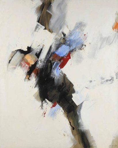 Daniel AGOSTINI (né en 1947) 
Composition abstraite sur fond blanc
Grande huile sur...