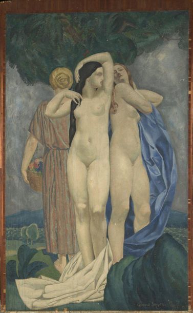 CLEMENT-SERVEAU (1886-1972) 
The Three Graces
Oil on panel, signed lower right and...