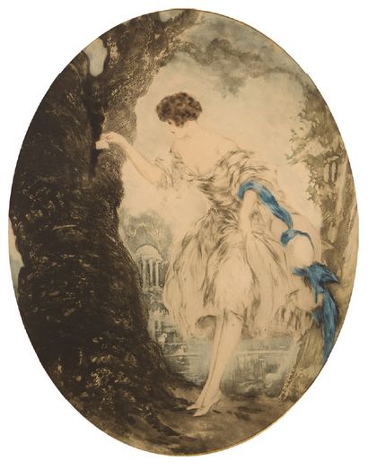 Louis ICART (1888-1950) 
Les Elégantes
Three aquatints in oval colours, one signed
Approx....