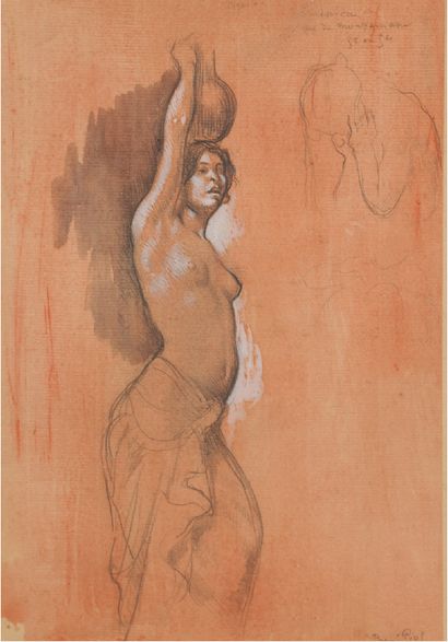 René PIOT (1869-1934) 
Water carrier
Charcoal drawing and white gouache, signed lower...