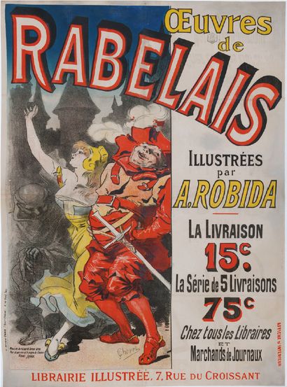 [Albert ROBIDA]. CHERET (Jean Jules) Lithographic poster in colours, canvas, for...