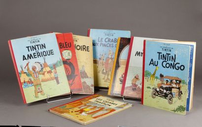 HERGÉ (Georges Rémi, dit) Réunion de Huit albums des Aventures de Tintin. Edition...