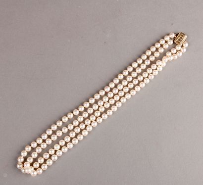 null NECKLACE OF cultured pearls choker two rows, clasp in 14 carat gold alloy