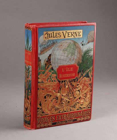 JULES VERNE - HETZEL L'Ile Mystérieuse. Triple volume.
Polychrome boards with world...