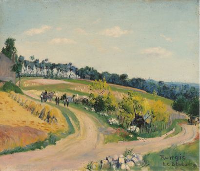 Emmanuel Charles Louis BENEZIT (1887-1975) 
Rungis. A l'horizon, la route de Fontainebleau
Huile...