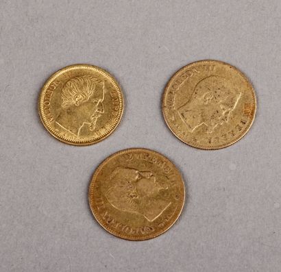 null Three 10 Franc gold coins Napoleon III, 1854, 1856, 1859