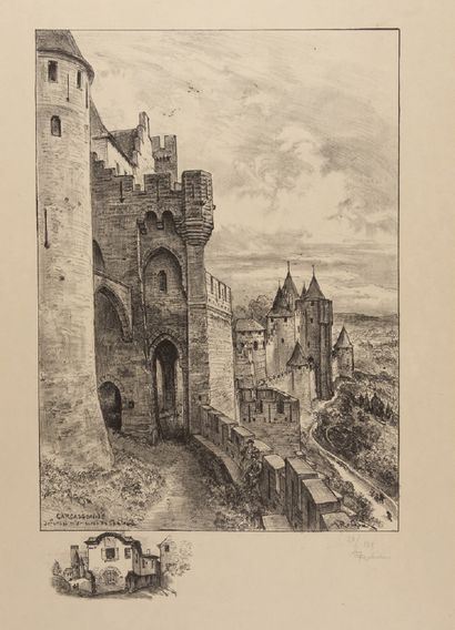 Albert ROBIDA A travers la France Monumentale. Rare suite complète des 25 lithographies...