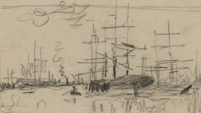 Ecole Moderne Sailing boats in the harbour
Charcoal drawing, annotated "Boggs" on...