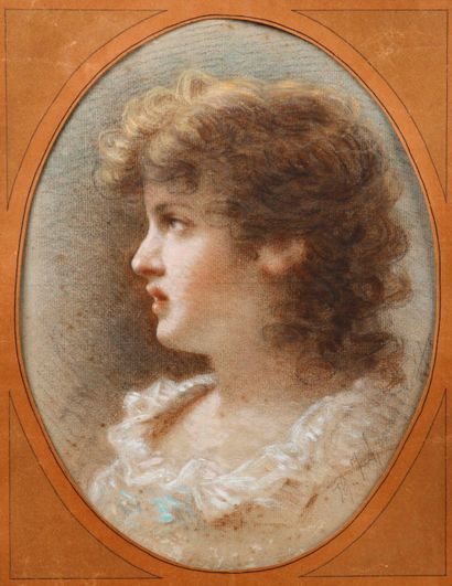 Féodor TCHOUMAKOFF (1823-1911) 
Portrait de femme de trois quart
Pastel à vue ovale,...