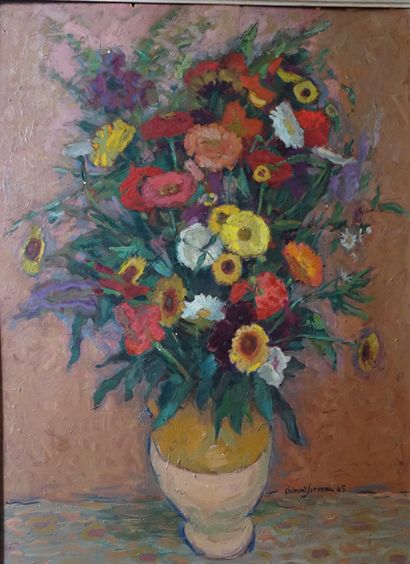 NON VENU (CLEMENT-SERVEAU) 
Bouquet of flowers
Oil on isorel, signed lower right.
81...