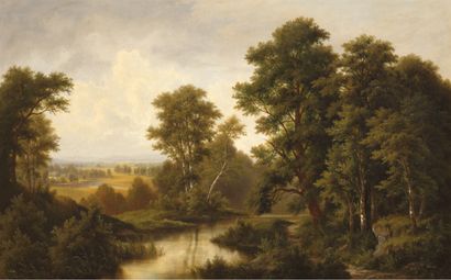Joseph BURGARITZKY (1836-1890) 
Paysages à l'étang
Paire d'huiles sur toile (accidents...