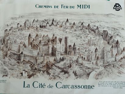 Albert ROBIDA Poster, not canvas. Chemins de fer du Midi, la Cité de Carcassonne...