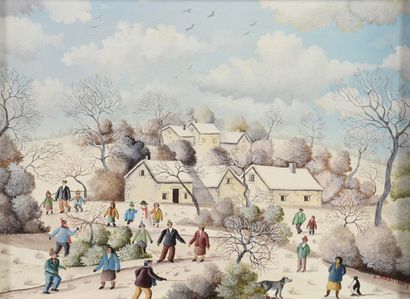 Christian MARTINAY (né en 1949) 
Village animated under the snow
Small oil on canvas,...
