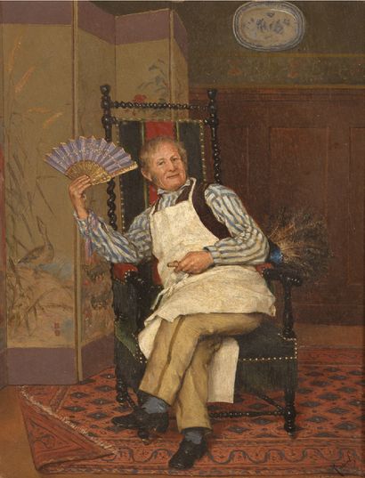 Henri ROVEL (1849-1926) 
The butler with the fan
Oil on panel, signed lower right.
32,5...