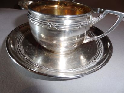 null COFFEE CUP and its SUB-CUP decorated with crossed ribbons in silver, inside...