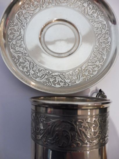null COFFEE CUP and its under cup decorated with scrolls in silver register, maker...